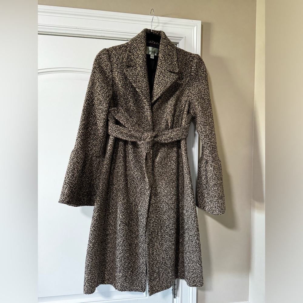 Beth Bowley Brown Tweed Belted Pea Coat